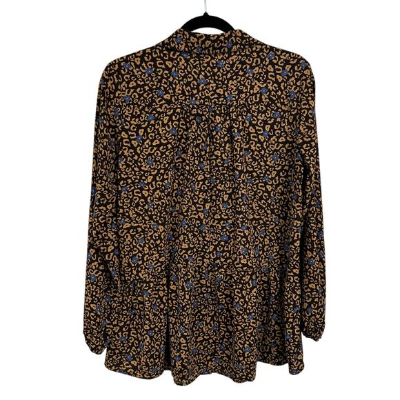 Logo Lori Goldstein Brown Blue Floral Animal Print Tiered Button Up Top XS - Picture 6 of 6